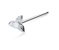 Stone Placed Leaves Silver Straight Nose Stud NSKA-671